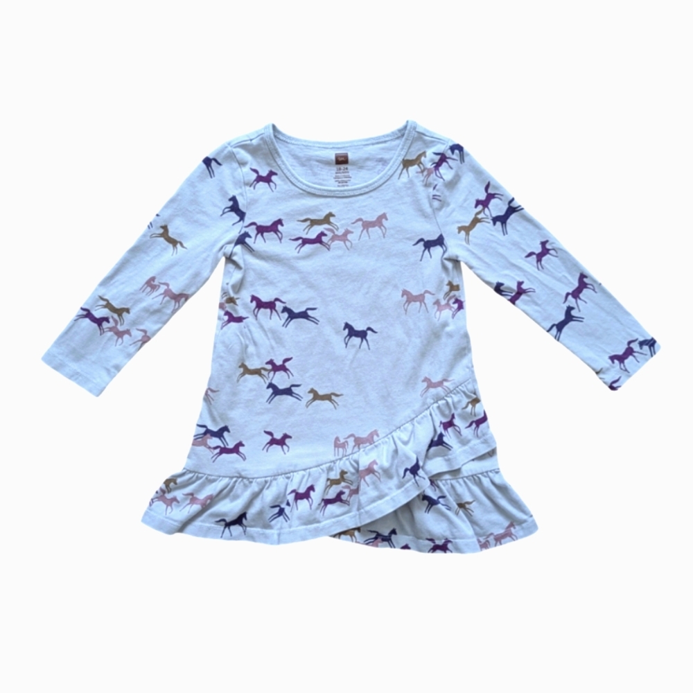 Tea Collection Wild Horses Long Sleeve Ruffle Hem Dress - Size 18-24M